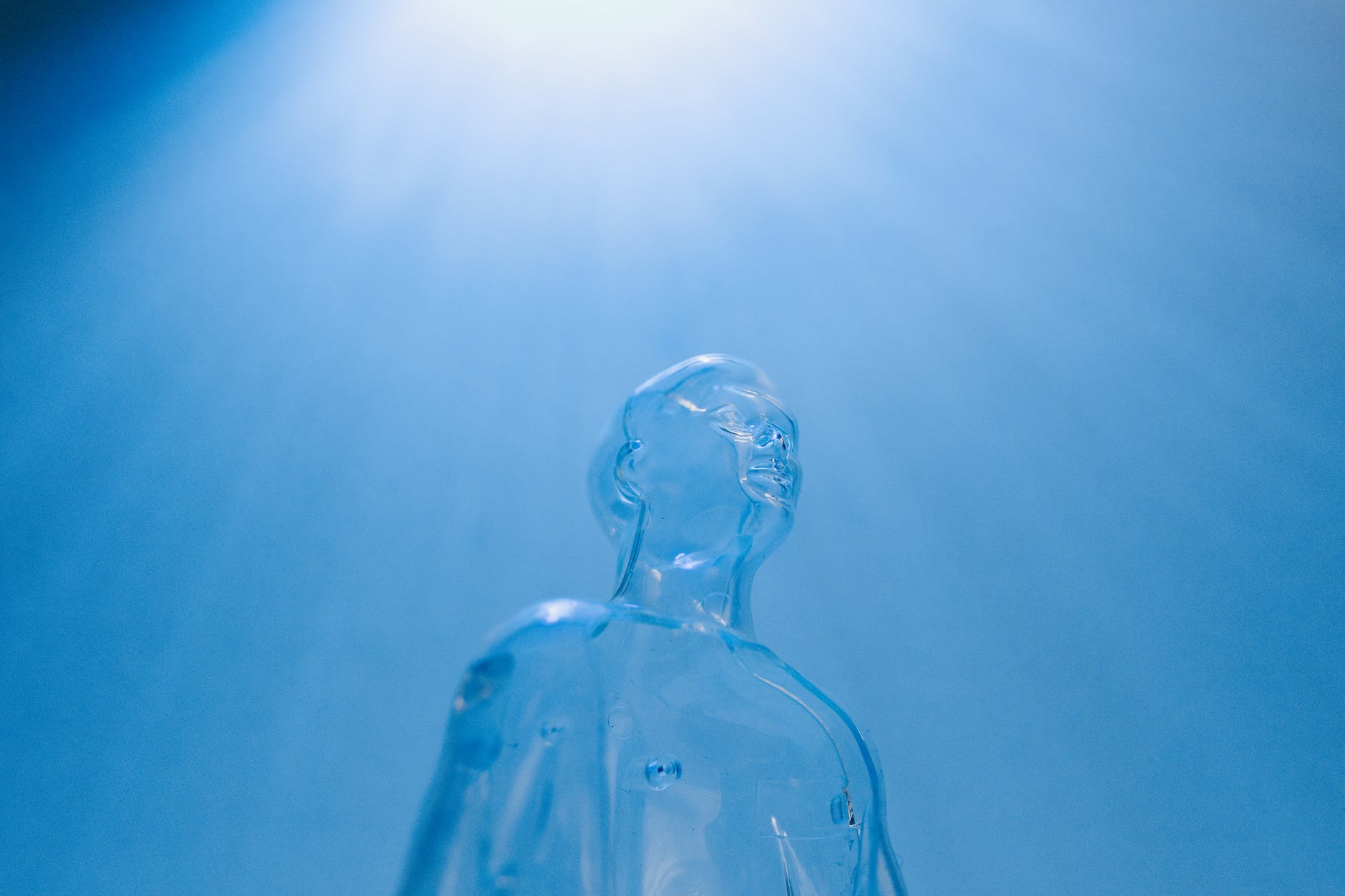 transparent mannequin on blue background